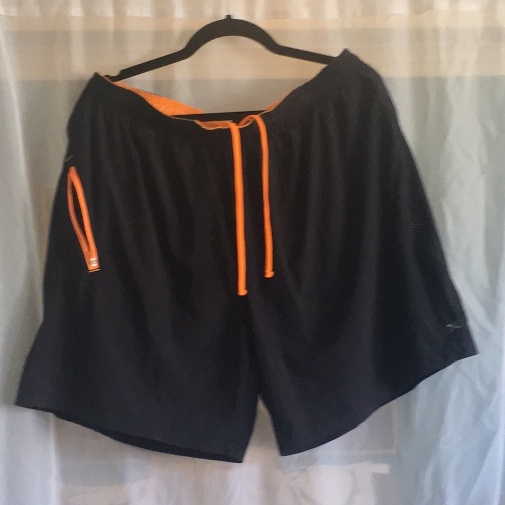 Men’s XL work out shorts, dark navy with orange